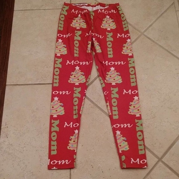 Lolly Wolly Doodle Red Mom Christmas Leggings - Picture 1 of 6